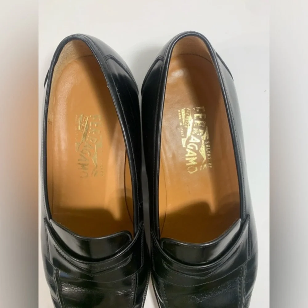 Salvatore Ferragamo Black Leather‎ Mens Penny Loafers 8.5 EE